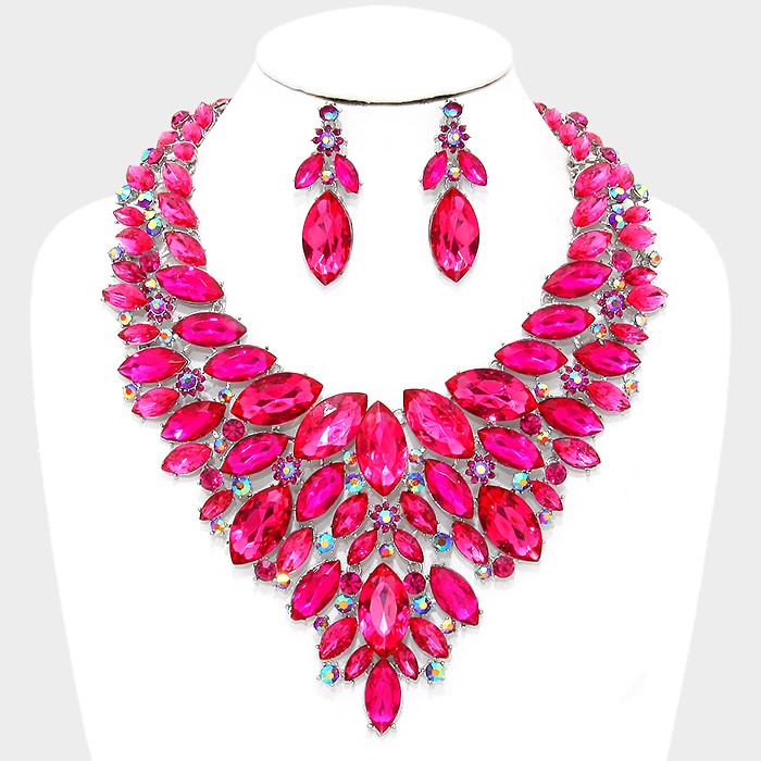 Marquise Bib Necklace And Earring Set Focused Fashions